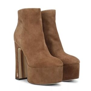 Sam Edelman Eli Toasted Coconut Suede Platform Ankle Dress Boots Size 8